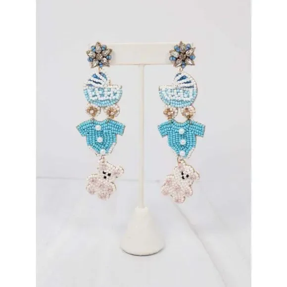 Welcome Baby Beaded Earring BLUE - Picture 2 of 2